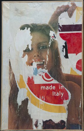 Mimmo Rotella manifesto strappato ed incollato su tela, 1963 "Ritratto di...