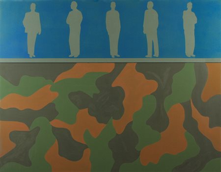 Renato Mambor acrilico su tela, 2000 "Uomini mimetici", cm 100x120...