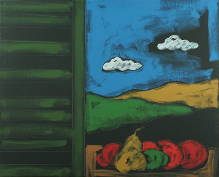 Tano Festa acrilico su tela, 1986 "Natura morta con persiana", cm 45x55...