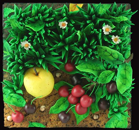 Piero Gilardi poliuretano "Mela e ciliegie", cm 30x30 F.to e titolato sotto...