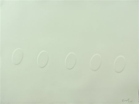 Turi Simeti carta estroflessa, 2015 "Cinque ovali bianchi", cm 38x52 Opera...