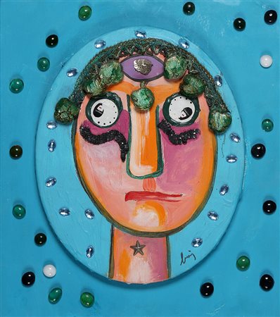 ENRICO BAJ 1924 - 2003 Senza titolo, anni '90 Olio, collage di tappezzeria e...