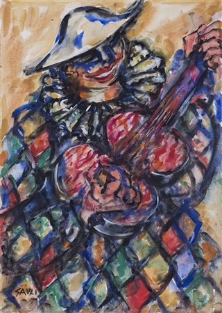 PIERO GAULI (1916-2012)Arlecchino, 1984 Acquerello e tempera bianca su...