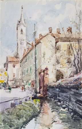 ALFREDO ZECCA 81917-1998)Vecchia Milano Acquerello su cartaCm 50x32Firma al...