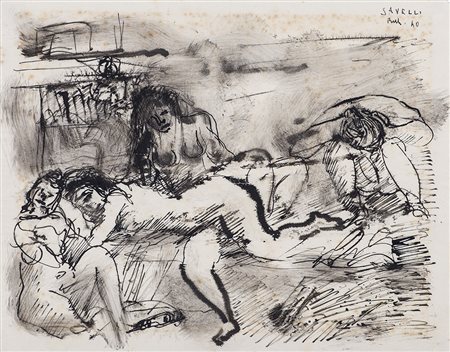 ANGELO SAVELLI (1911-1995)Senza Titolo, 1940 China e tecnica mista su cartaCm...