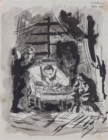 ANGELO SAVELLI (1911-1995)Senza Titolo, 1939 China e tecnica mista su cartaCm...