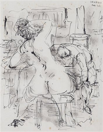 ANGELO SAVELLI (1911-1995)Senza Titolo, 1940 China e tecnica mista su cartaCm...