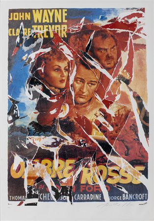 MIMMO ROTELLA (1918-2006)Ombre rosse Multiplo serigrafico a decollage su...