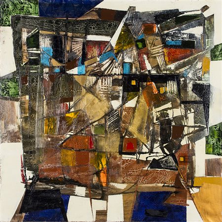 BRUNO LANDI (1941)Citt&agrave; di notte, 2008 Olio su telaCm 100x100x3,5Firma...