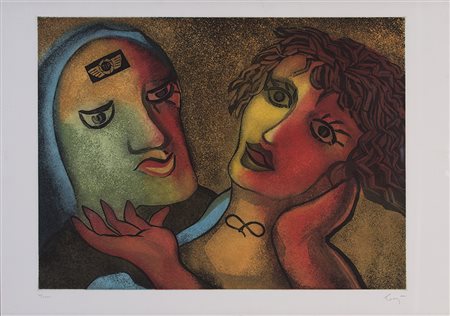 ENRICO BAJ (1924-2003)Amanti Acquaforte, acquatintaCm 70x100Firma a matita in...