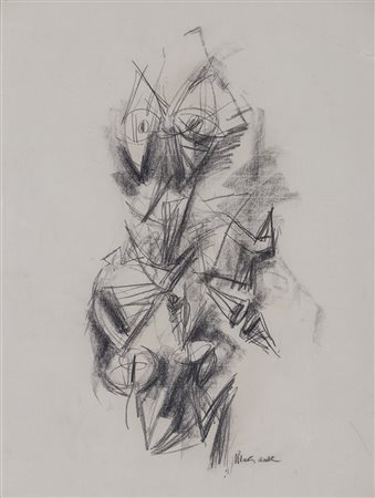 HANS PLATSCHEK (1923-2000)Figura, 1961 Carboncino su cartoncino applicato su...