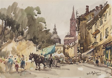 GIULIO FALZONI (1900-1978)Pavia Acquerello e grafite su cartaCm 50x70Firma e...