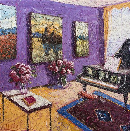 ROBERTO MASIA (1958)Interno con pianoforte Olio su telaCm 70x70Firma al...