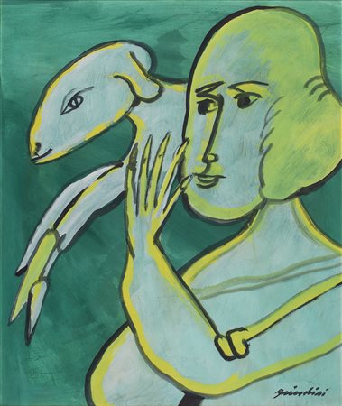 REMO BRINDISI (1918-1996)Pastorale Tempera su cartaCm 58x48Frima al...