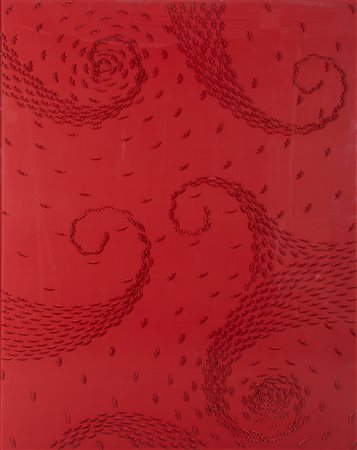 RICCARDO GUSMAROLI (1963)Vortice Rosso, 2009 Barche di carta su telaCm...