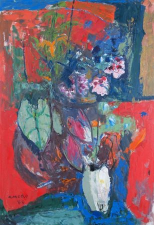 MORO GINO (Milano 1901 - Milano 1977) "Vaso di fiori" 1969 Olio su tela cm....