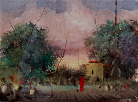 ANNIGONI PIETRO (Milano 1910 - Firenze 1988) "Cardinale in giardino" Olio su...