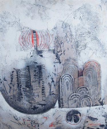 DEL PEZZO LUCIO (Napoli 1933) "Gioco lugubre" 1961 Collage polimaterico su...