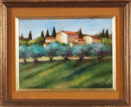 GAGLIARDI GIUSEPPE (n. 1896) Paesaggio toscano. Olio su cartone. Cm 40,00 x...
