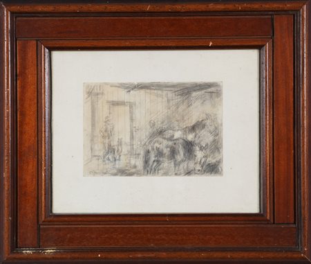 DOMENICI CARLO (1898 - 1981) Stalla. Matita su carta. Cm 20,00 x 13,40. Firma...