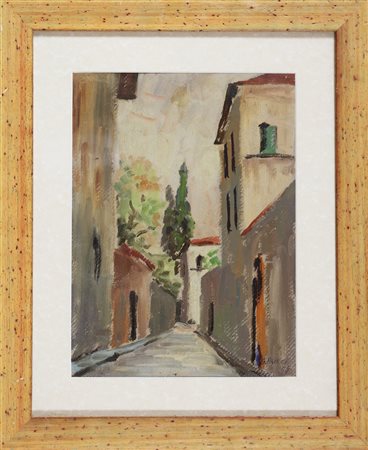 PUCCI SILVIO (1892 - 1961) Case. 1957. Olio su cartone. Cm 25,00 x 34,20....