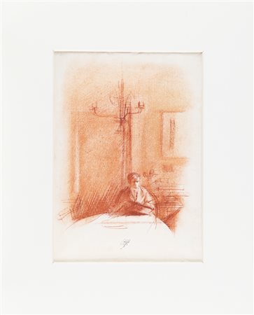 ANNIGONI PIETRO (1910 - 1988) Palmiro Meucci a tavola. Sanguigna su carta ....