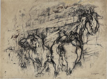 STAGNOLI ANTONIO (1922 - 2015) Animali. . Tecnica mista su carta. Cm 50,00 x...