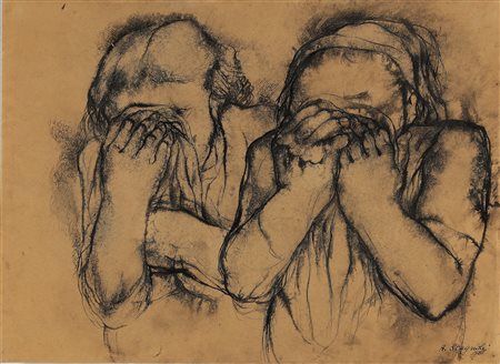 STAGNOLI ANTONIO (1922 - 2015) Donne piangenti. . Tecnica mista su carta. Cm...
