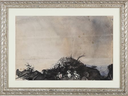 ANNIGONI PIETRO (1910 - 1988) Spedizione. Tecnica mista su carta. Cm 58,00 x...