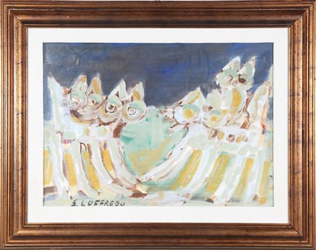 LOFFREDO SILVIO (n. 1921) Gatti. Olio su tavola. Cm 70,00 x 50,00. Firma in...