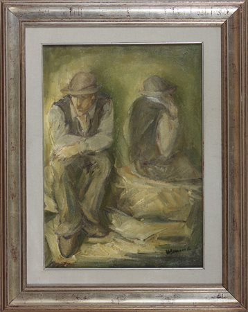 BENECCHI WALTER (n. 1922) Due contadini. Olio su tela . Cm 50,00 x 70,00....