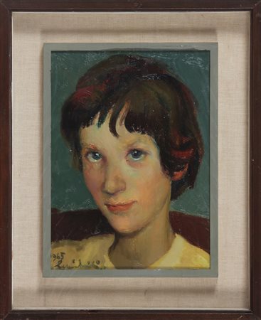 MUSITELLI GIULIO VITO (1901 - 1990) Volto di fanciulla. 1965. Olio su tavola....