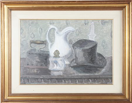 DE AMICIS CRISTOFORO (1902 - 1987) Natura morta con cappello. Olio su tela ....