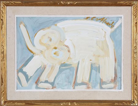 LOFFREDO SILVIO (n. 1921) Elefante. Olio su faesite. Cm 50,00 x 35,00. Firma...