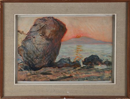 MALESCI GIOVANNI (1884 - 1969) Tramonto su Ischia. 1950. Olio su compensato....