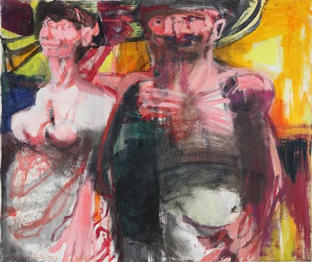 MOTTI GIUSEPPE (1908 - 1990) Contadini. Olio su tela. Cm 60,00 x 50,00. Firma...