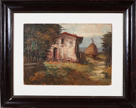 ARTISTA DEL XX SECOLO Fienile. Olio su faesite. Cm 49,50 x 34,50. Presente...