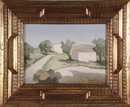 TROMBADORI FRANCESCO (1886 - 1961) Paesaggio con strada. Olio su tavola. Cm...