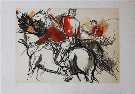 GUTTUSO RENATO (1912 - 1987) Gara di polo. . Acquaforte. Cm 90,50 x 63,50....