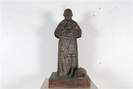 BRICALLI ROBERTO (n. 1959) Papa Giovanni XXIII in preghiera. Bronzo. Cm...