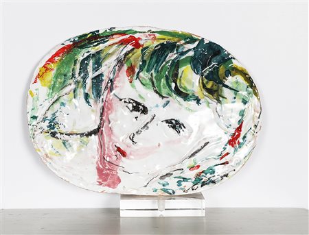 TRECCANI ERNESTO (1920 - 2009) Volto. . ceramica. Cm 22,00 x 30,00. Esemplare...