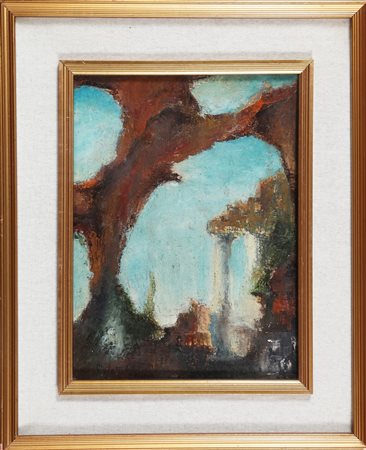 ANONIMO DEL XX SECOLO Antichità. 1960. Olio su cartone intelato. Cm 30,00 x...