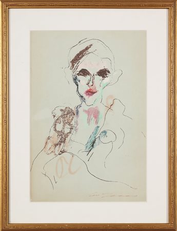 TRECCANI ERNESTO (1920 - 2009) Volto femminile. Tecnica mista su cartone. Cm...