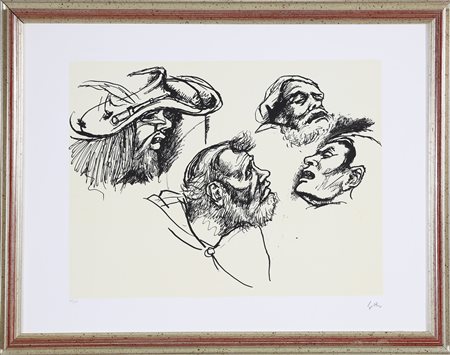 GUTTUSO RENATO (1912 - 1987) I bravi. . Litografia. Cm 60,00 x 46,00. Firma...