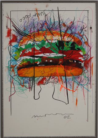 MANERA ENRICO (n. 1947) Junk food. 2002. Tecnica mista su carta. Cm 69,00 x...