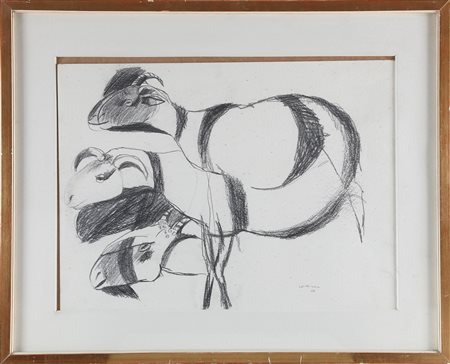 CASSINARI BRUNO (1912 - 1992) Capre. 1961. Matita su carta. Cm 54,50 x 40,00....