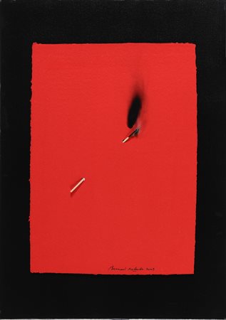 AUBERTIN BERNARD (n. 1934) Papier Rouge Brulé. 2009. Fiammiferi bruciati su...