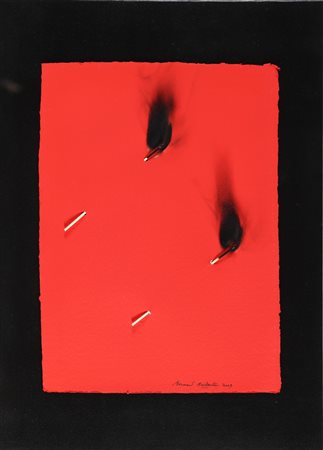 AUBERTIN BERNARD (n. 1934) Papier Rouge Brulé. 2009. Fiammiferi bruciati su...