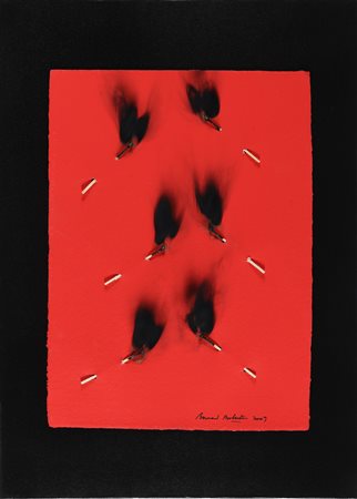 AUBERTIN BERNARD (n. 1934) Papier Rouge Brulé. 2009. Fiammiferi bruciati su...