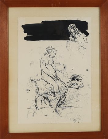 MATTIOLI CARLO (1911 - 1994) Figura a cavallo di una capra. China su carta....